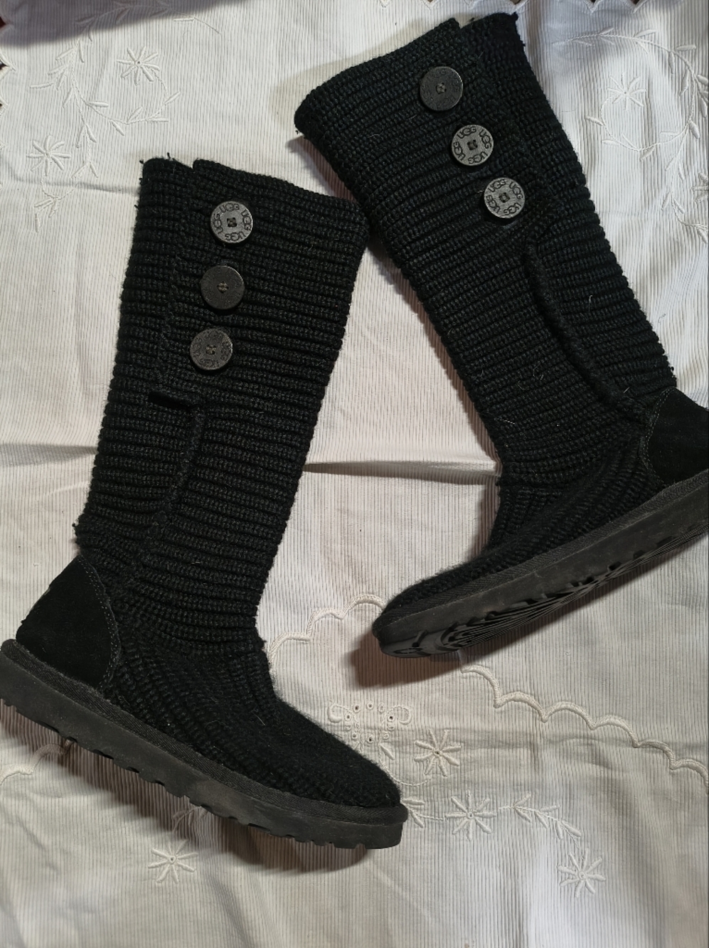 UGG Black Knit Button-Back Fold Boots